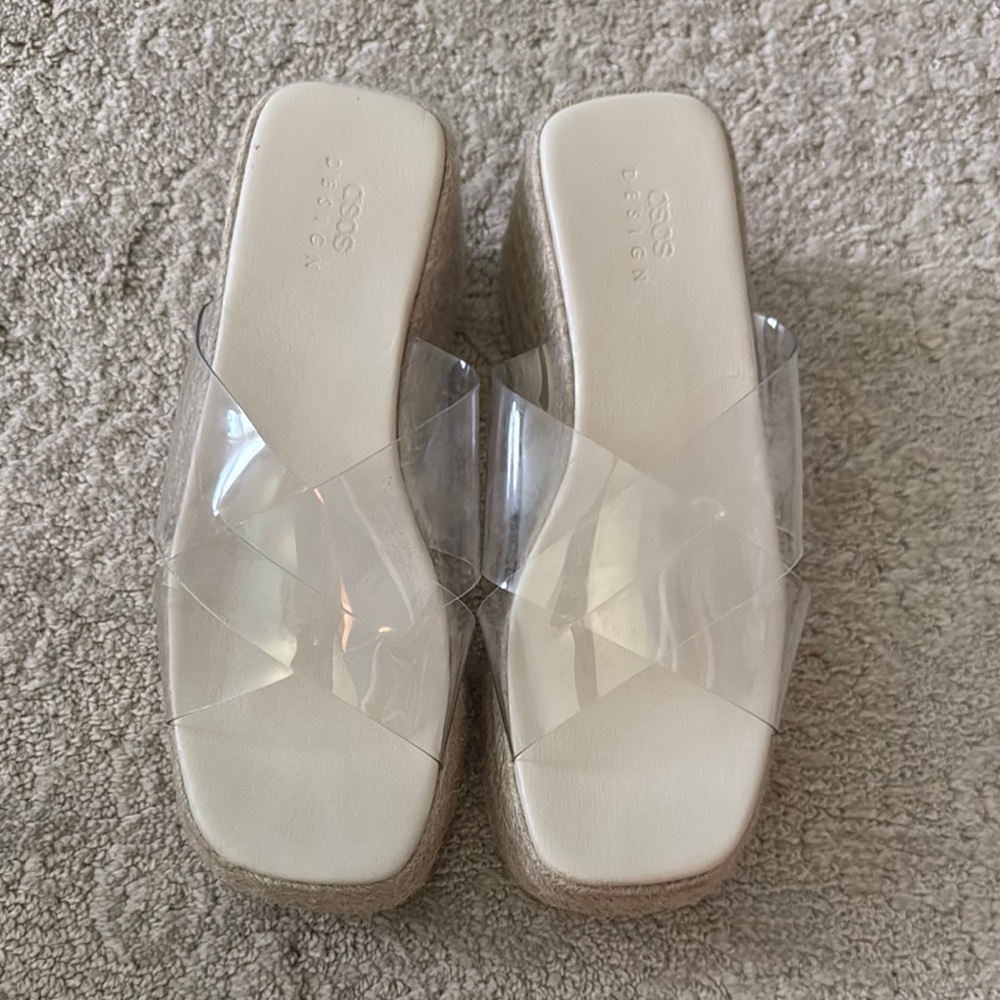 ASOS Clear Strap Wedge Sandals - Cream
